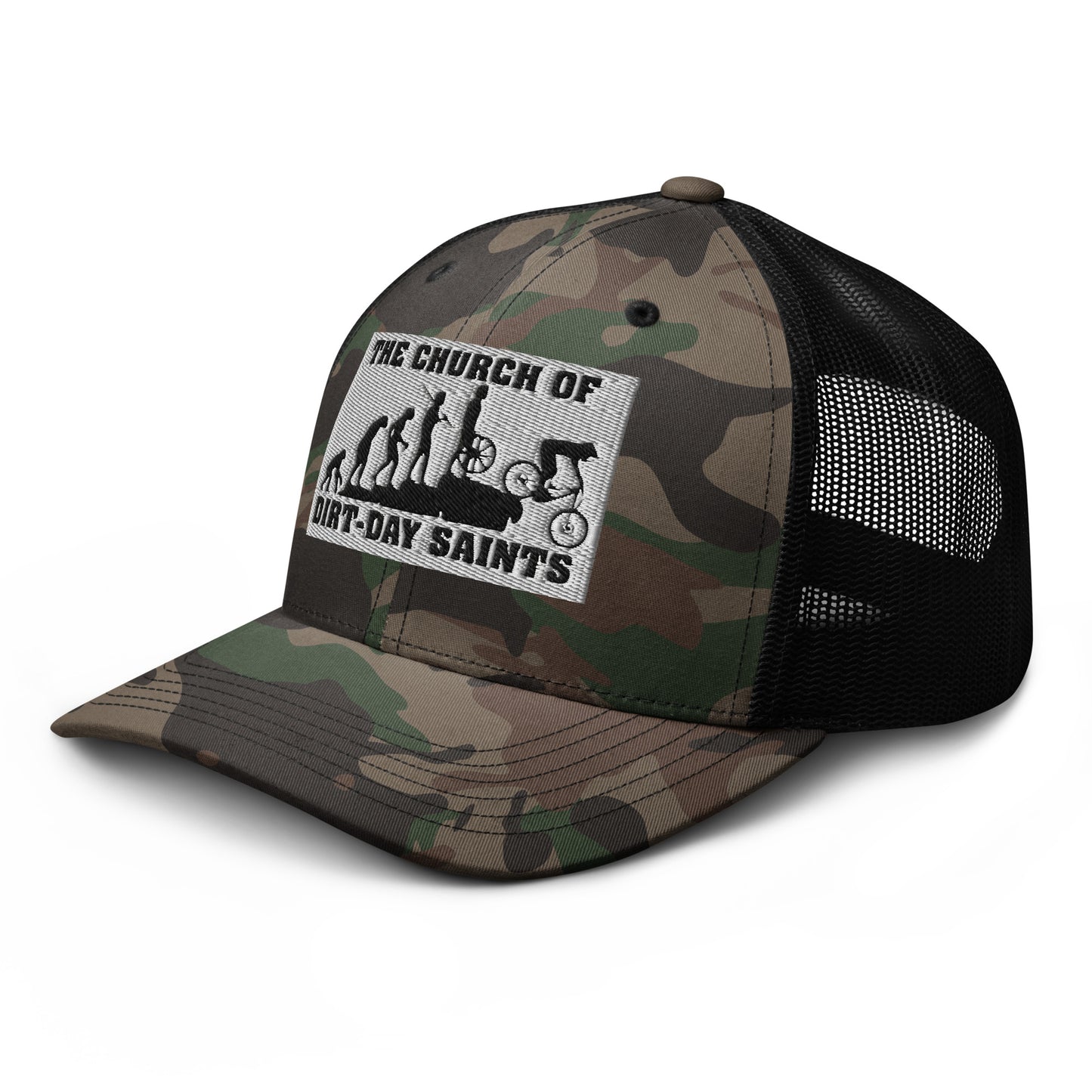 The Church of Dirt-Day Saints (Camouflage Trucker Hat)