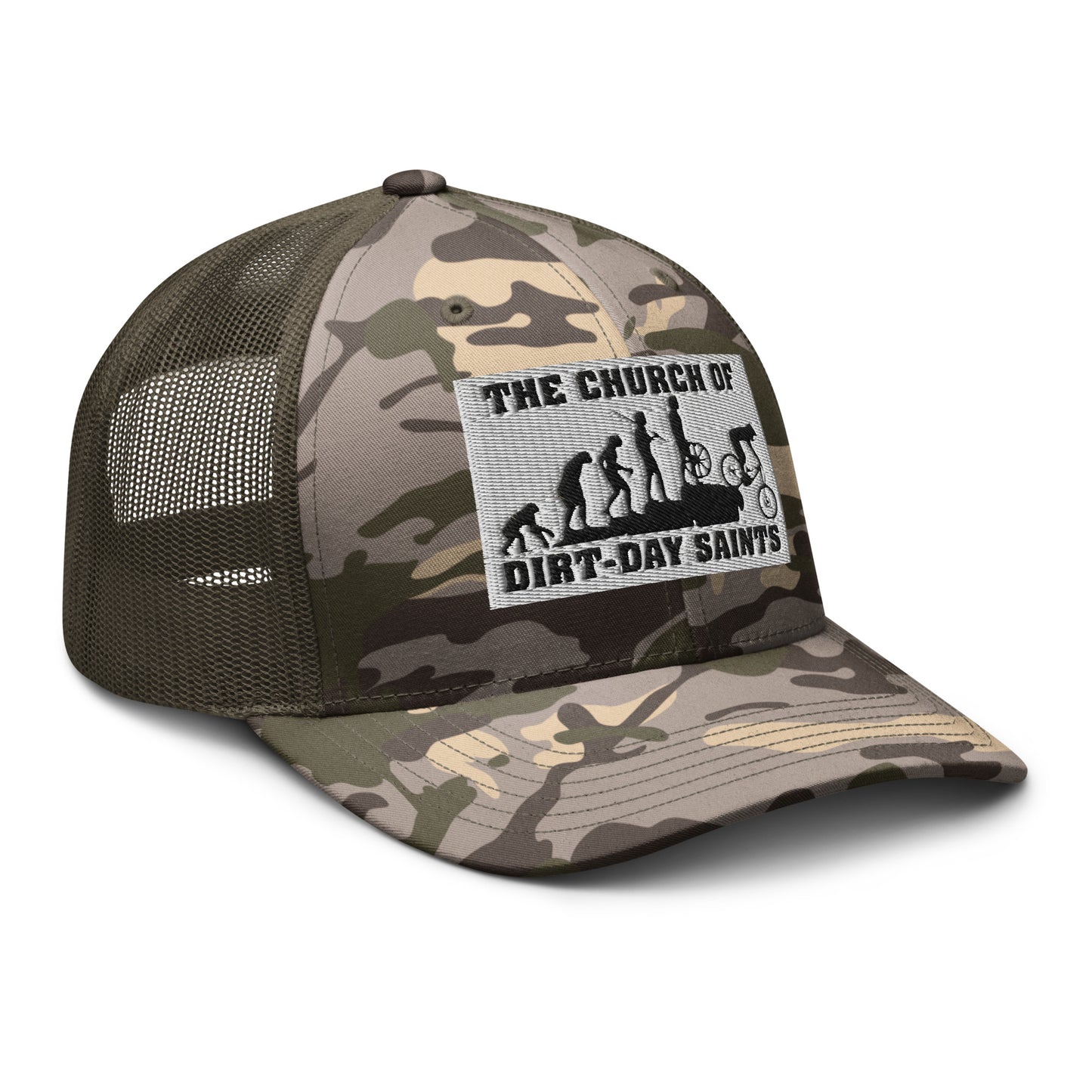 The Church of Dirt-Day Saints (Camouflage Trucker Hat)