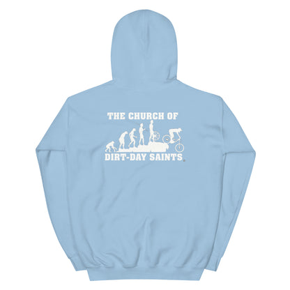 The Church of Dirt-Day Saints (Unisex Hoodie with Big Logo on Back)