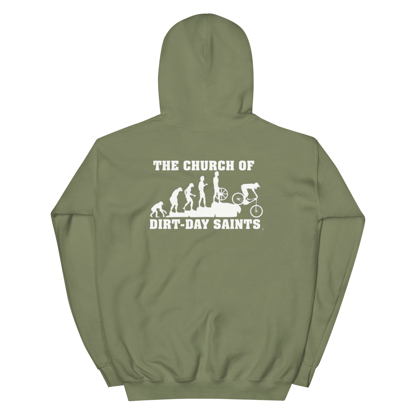 The Church of Dirt-Day Saints (Unisex Hoodie with Big Logo on Back)