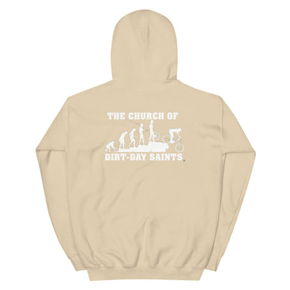 The Church of Dirt-Day Saints (Unisex Hoodie with Big Logo on Back)